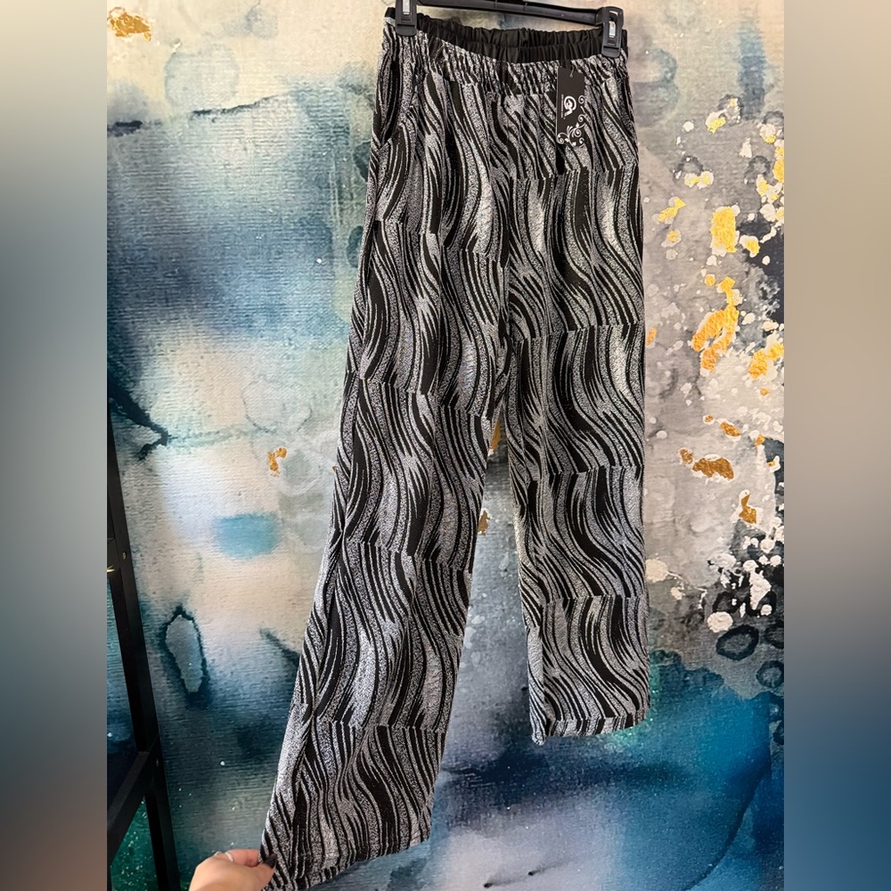 GM | Silver & Black Pull On Pants